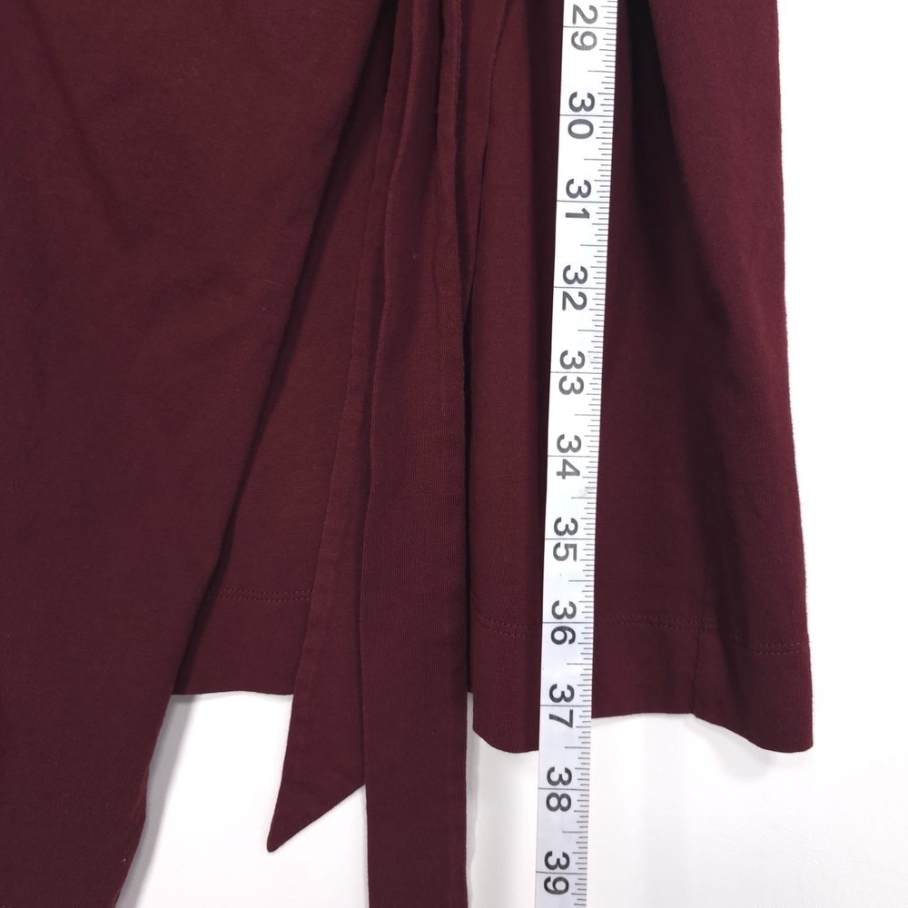 DOLAN Anthropologie Draped Mini Dress SMALL Tie Waist Cotton Burgundy T-Shirt - Picture 6 of 11